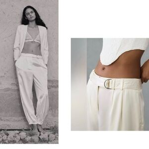 Anthropologie Maeve Satin Parachute utility Pants SIZE 10 ivory white NEW NWT